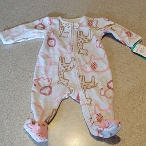 Carter's Gray & Pink Animal Print Footie 0-3 Months NWT